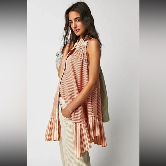 Free People Be Real Mini Dress/Tunic in Rust Stripe Size Small - Picture 1 of 13